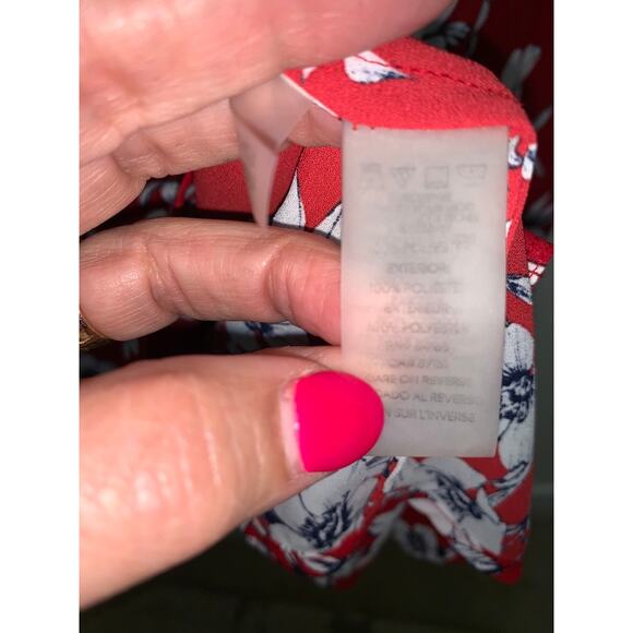 Karl Lagerfeld Paris Women's XXL Red Floral Ruffle Blouse Long Sleeve - Picture 5 of 6